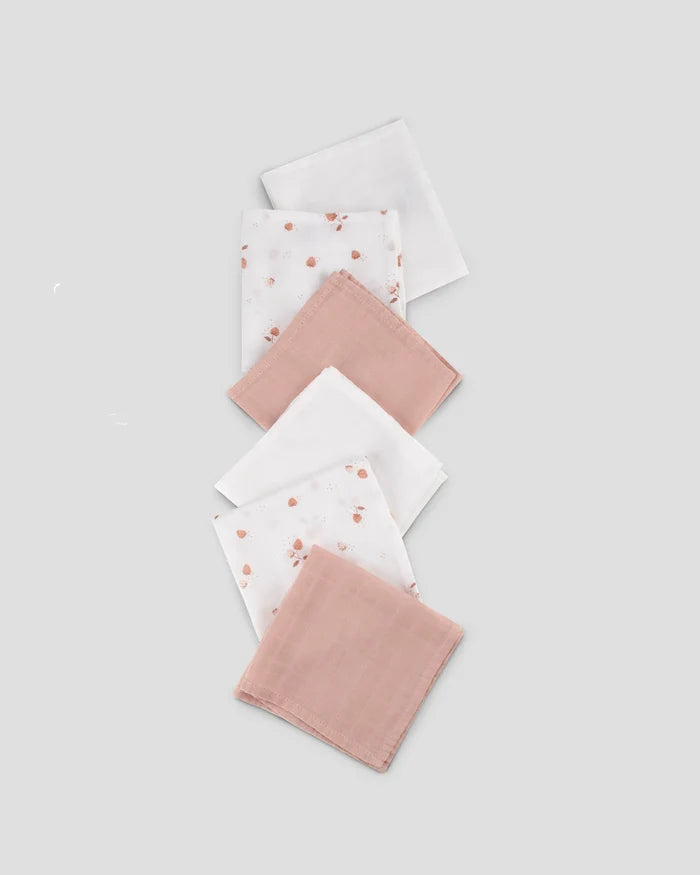Little Bamboo Muslin Washers 6 Pack - Dusty Rose