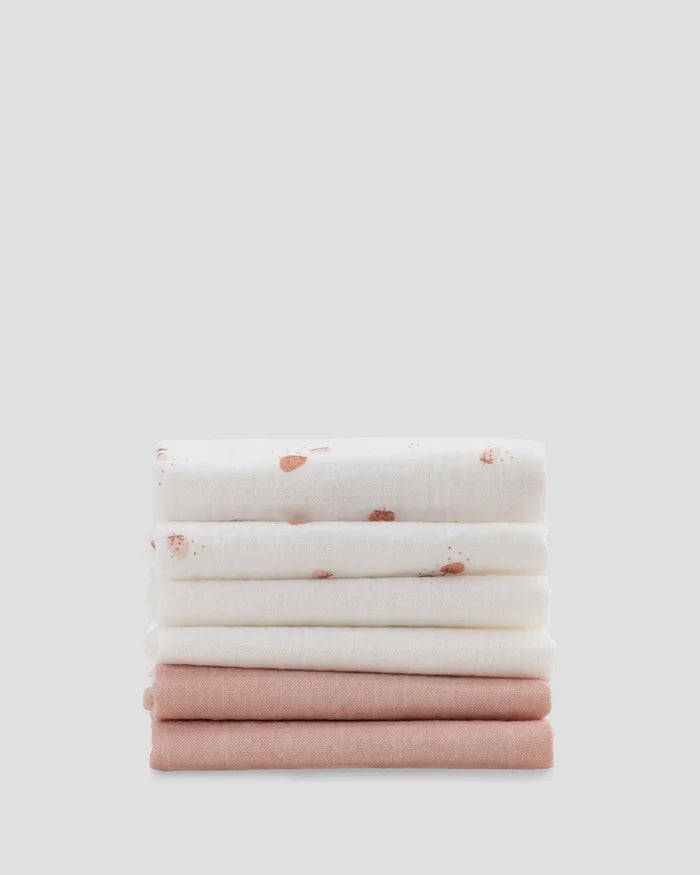 Little Bamboo Muslin Washers 6 Pack - Dusty Rose