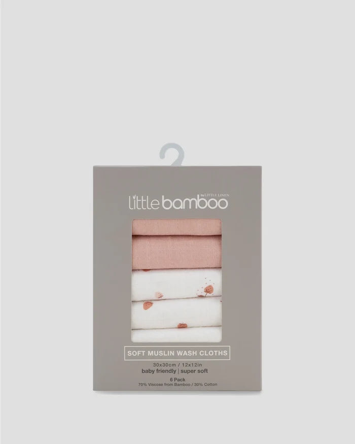 Little Bamboo Muslin Washers 6 Pack - Dusty Rose