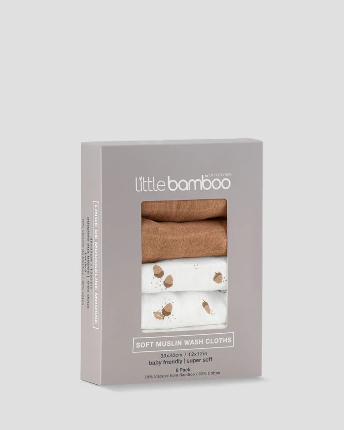 Little Bamboo Muslin Washers 6 Pack - Iced Coffee