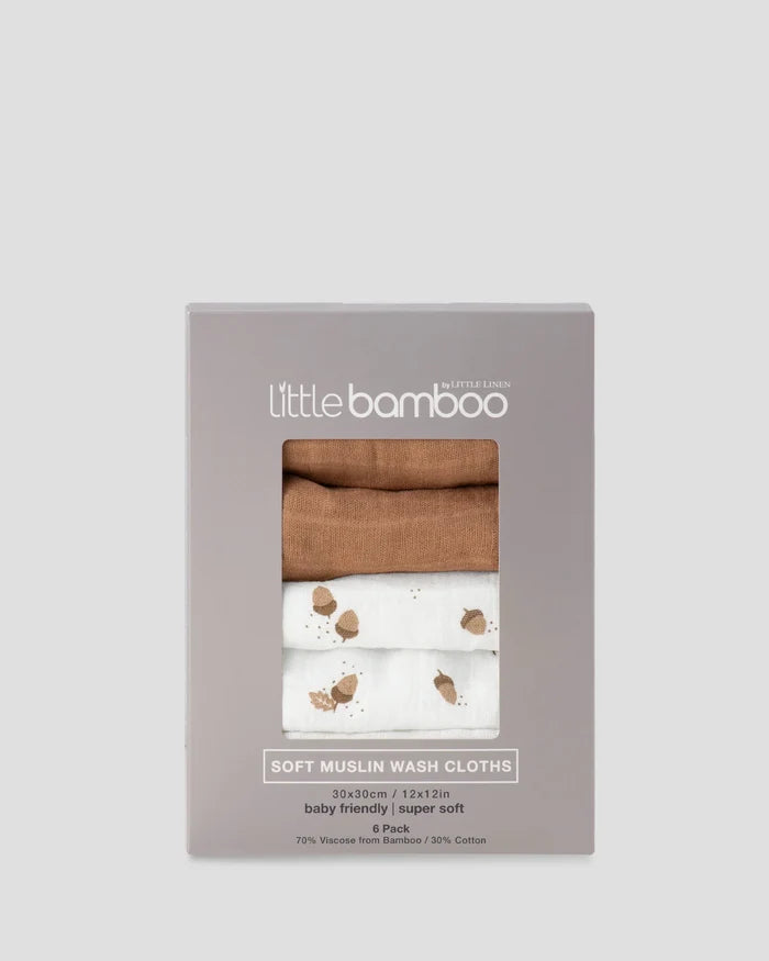 Little Bamboo Muslin Washers 6 Pack - Iced Coffee