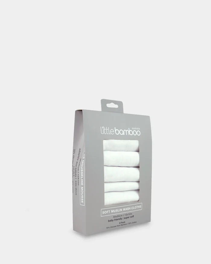 Little Bamboo Muslin Washers 6 Pack - Natural