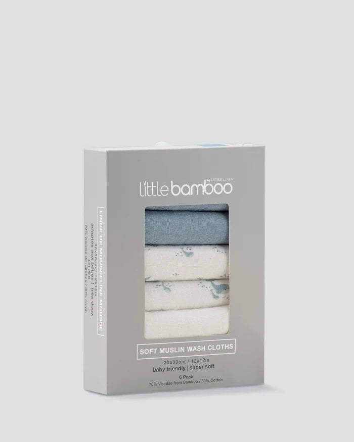 Little Bamboo Muslin Washers 6 Pack - Retro Blue