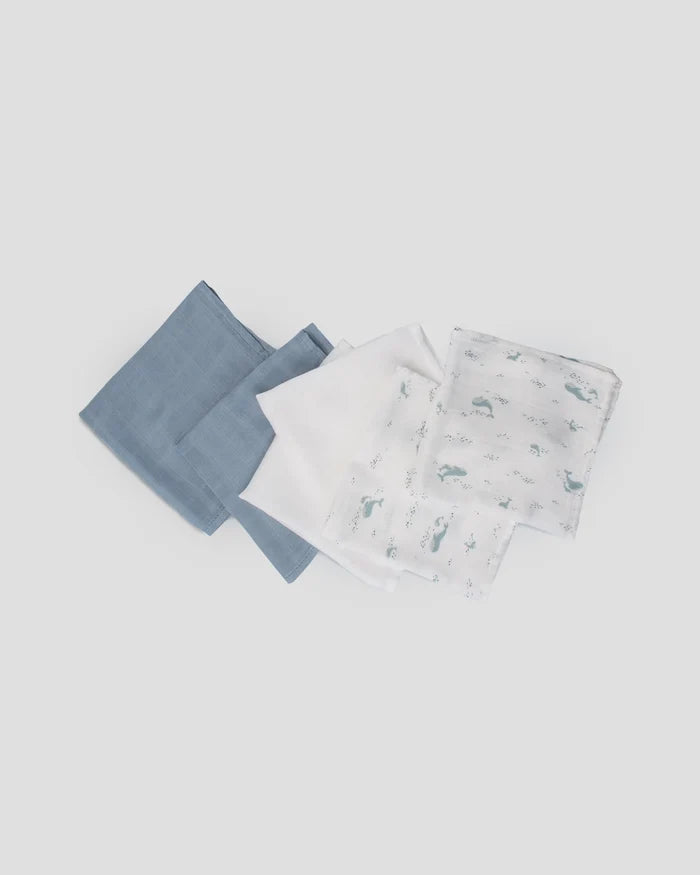 Little Bamboo Muslin Washers 6 Pack - Retro Blue
