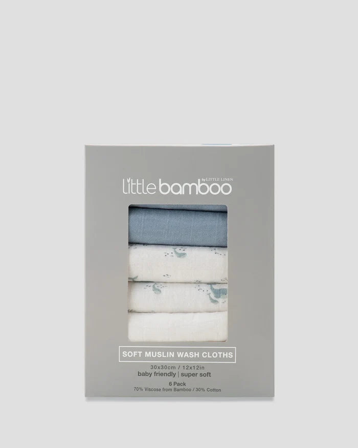 Little Bamboo Muslin Washers 6 Pack - Retro Blue