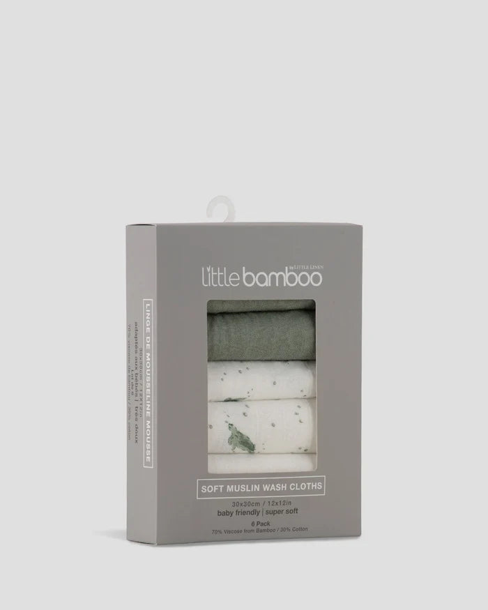 Little Bamboo Muslin Washers 6 Pack - Turtle Bay