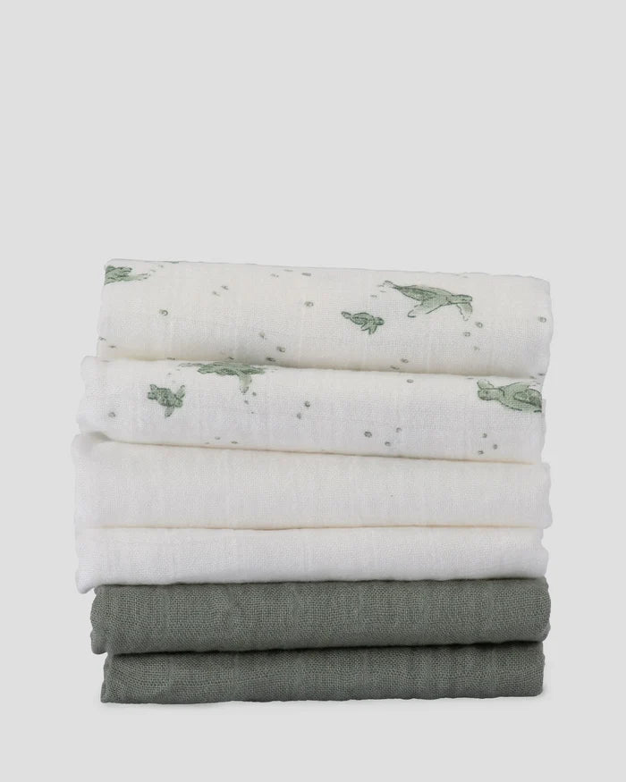 Little Bamboo Muslin Washers 6 Pack - Turtle Bay