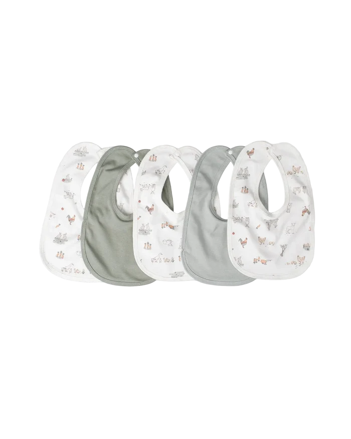 Little Linen Baby Jersey Bib 5 Pack - Farmyard Lamb