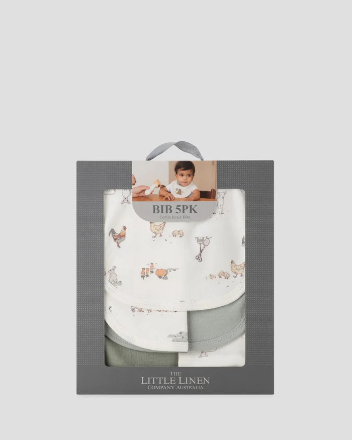 Little Linen Baby Jersey Bib 5 Pack - Farmyard Lamb