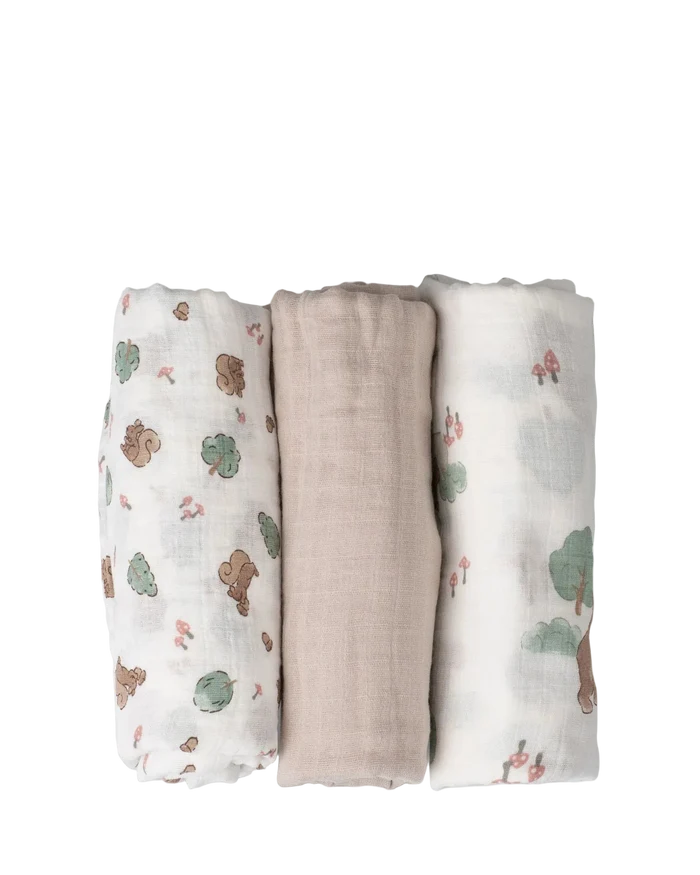 Little Linen Baby Muslin Wraps 3 Pack - Bushland Bear