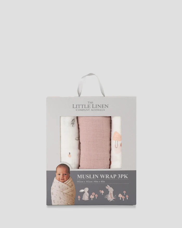 Little Linen Baby Muslin Wraps 3 Pack - Harvest Bunny