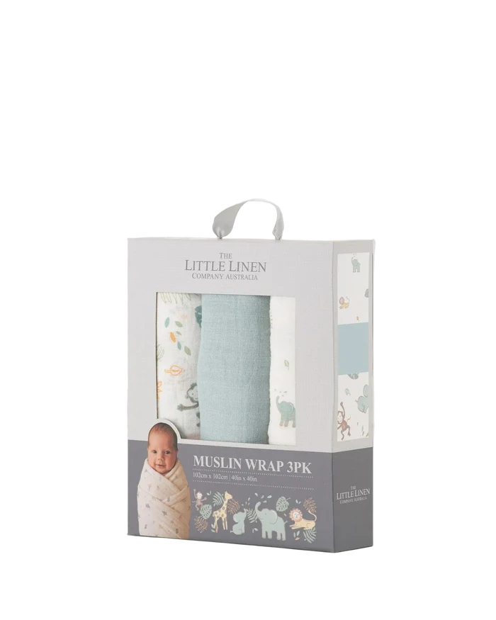 Little Linen Baby Muslin Wraps 3 Pack - Savanna Giraffe