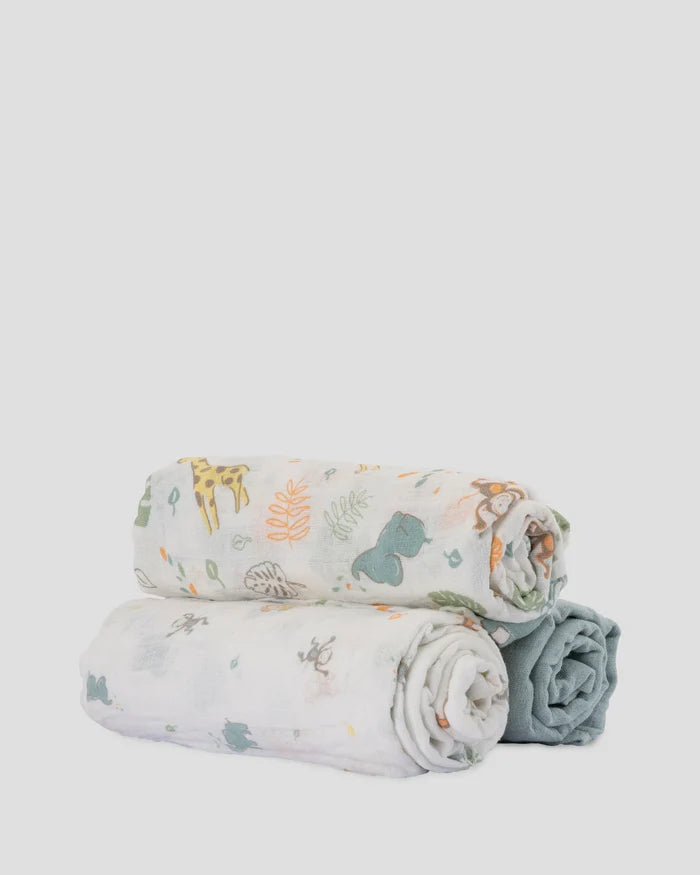 Little Linen Baby Muslin Wraps 3 Pack - Savanna Giraffe