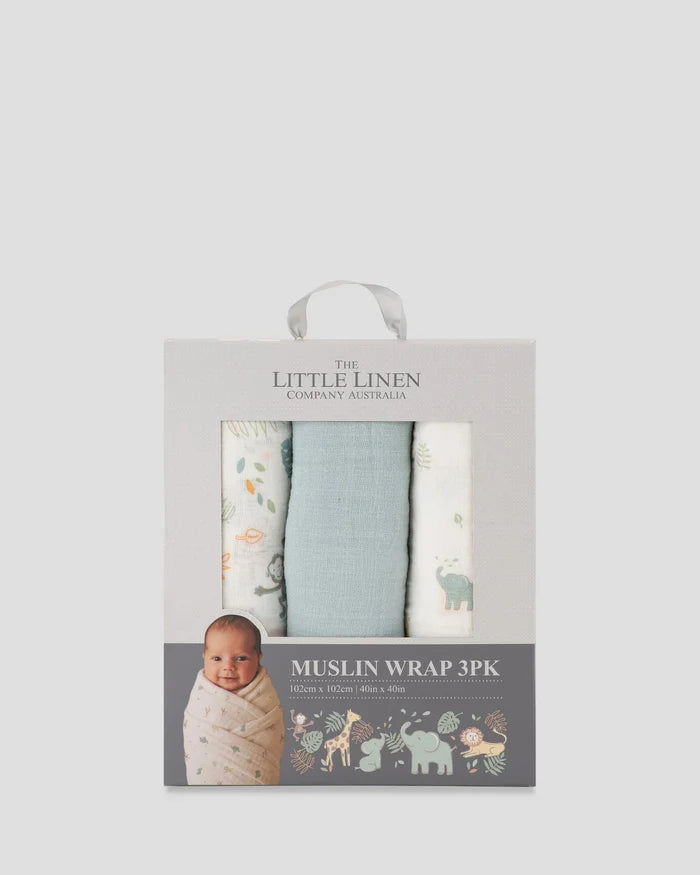 Little Linen Baby Muslin Wraps 3 Pack - Savanna Giraffe