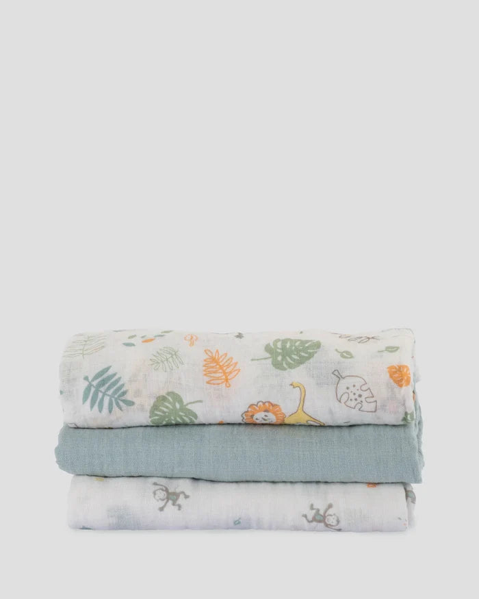 Little Linen Baby Muslin Wraps 3 Pack - Savanna Giraffe