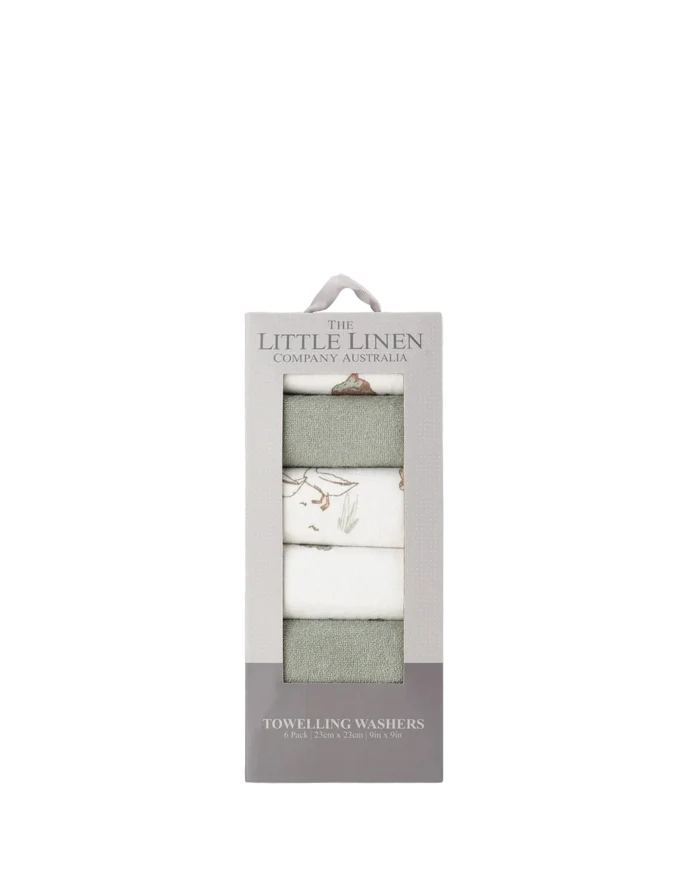 Little Linen Baby Toweling Wash Cloths 6 Pack - Farmyard Lamb