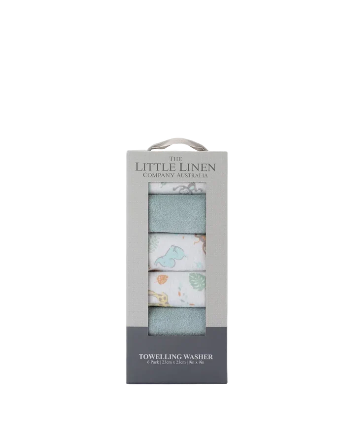Little Linen Baby Toweling Wash Cloths 6 Pack - Savanna Giraffe