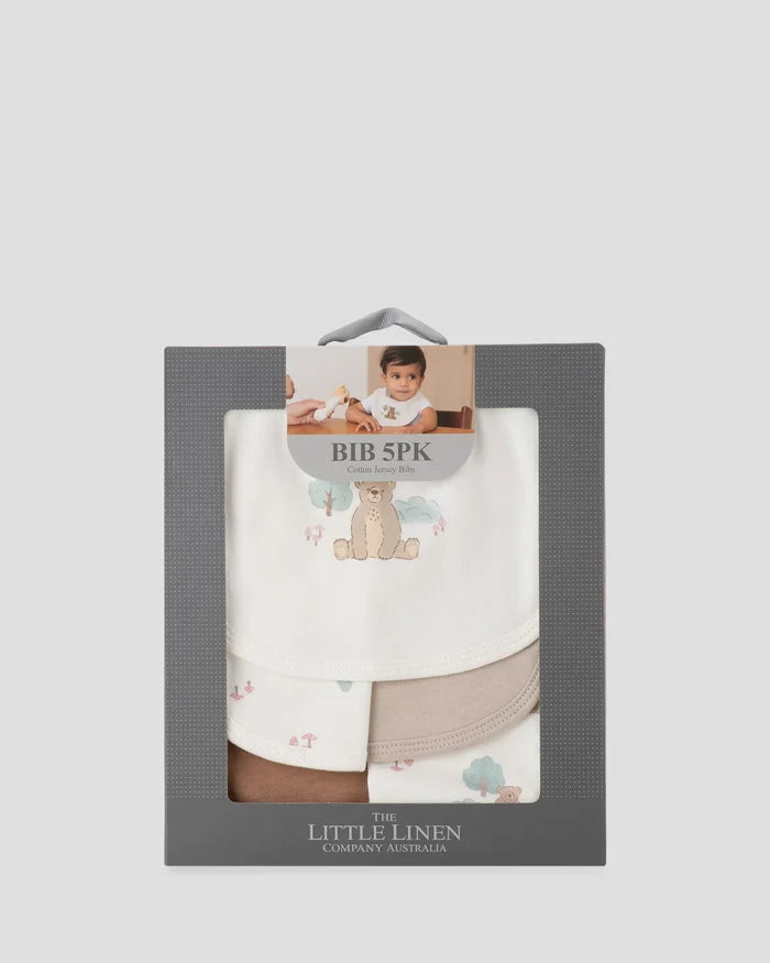 Little Linen Jersey Bib 5 Pack - Bushland Bear