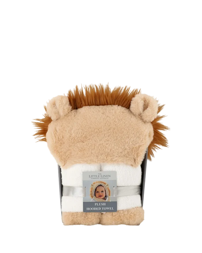 Little Linen Plush Baby Hooded Towel - Savanna Lion