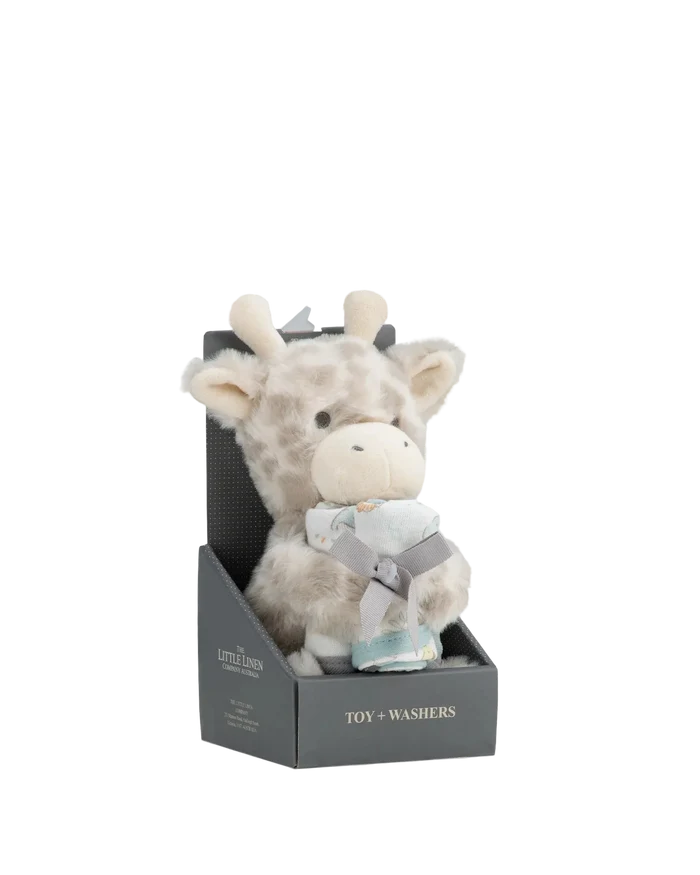 Little Linen Soft Plush Toy & Washer Gift Box - Savanna Giraffe