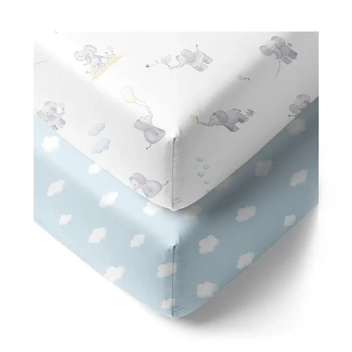 Organic Cot Fitted Sheet 2 Pack - Elephant Playtime