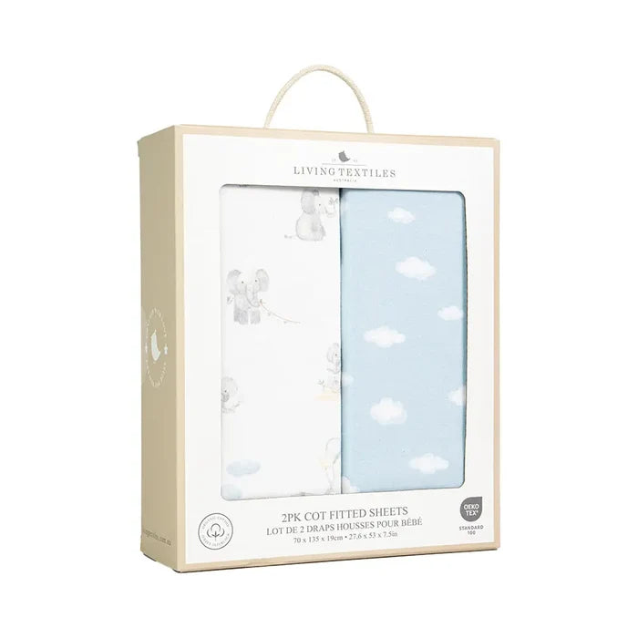 Organic Cot Fitted Sheet 2 Pack - Elephant Playtime