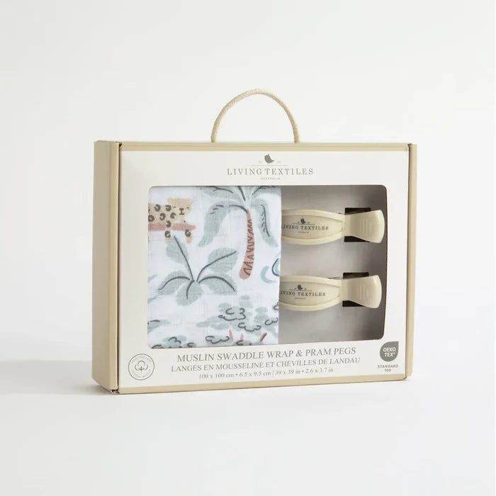 Organic Muslin Swaddle and Peg Set - Wild Safari