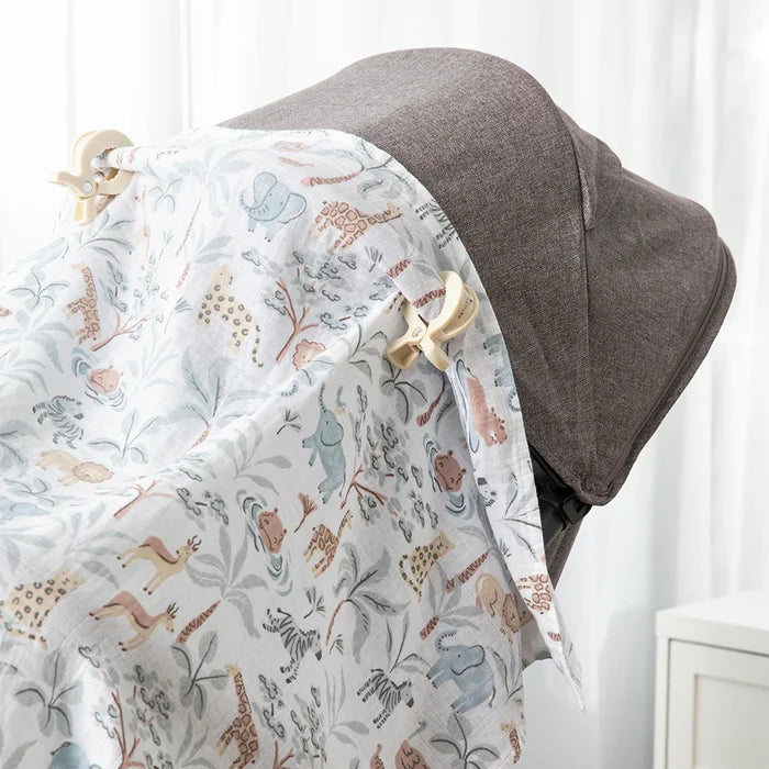 Organic Muslin Swaddle and Peg Set - Wild Safari