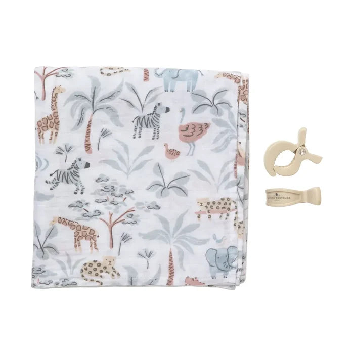 Organic Muslin Swaddle and Peg Set - Wild Safari