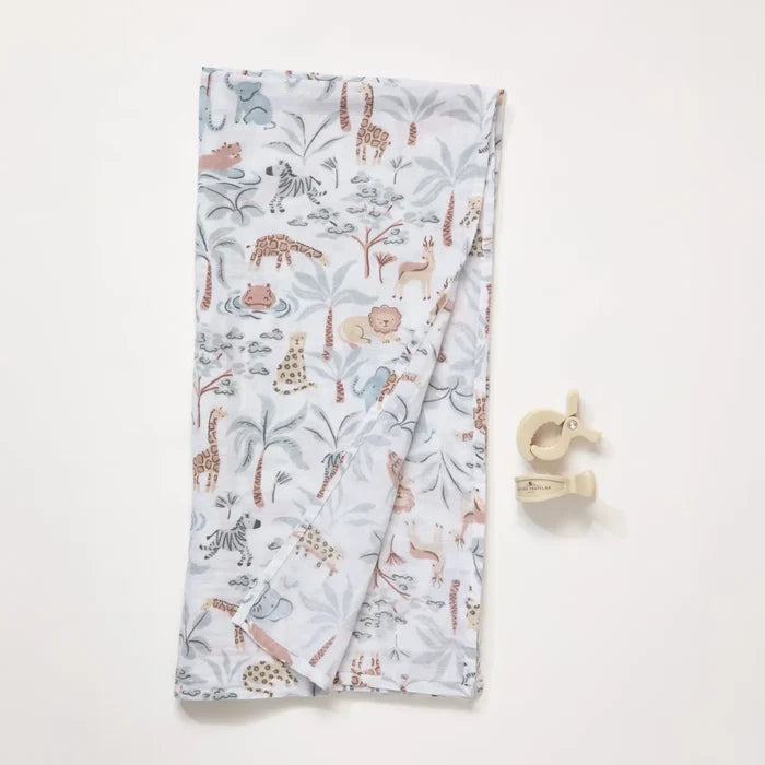Organic Muslin Swaddle and Peg Set - Wild Safari