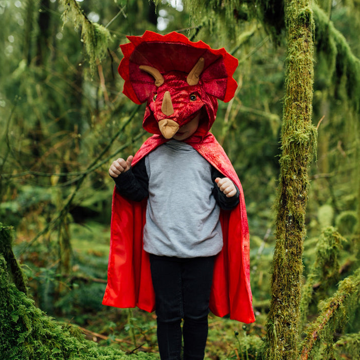 Red Triceratops Hooded Cape | Size 4-5