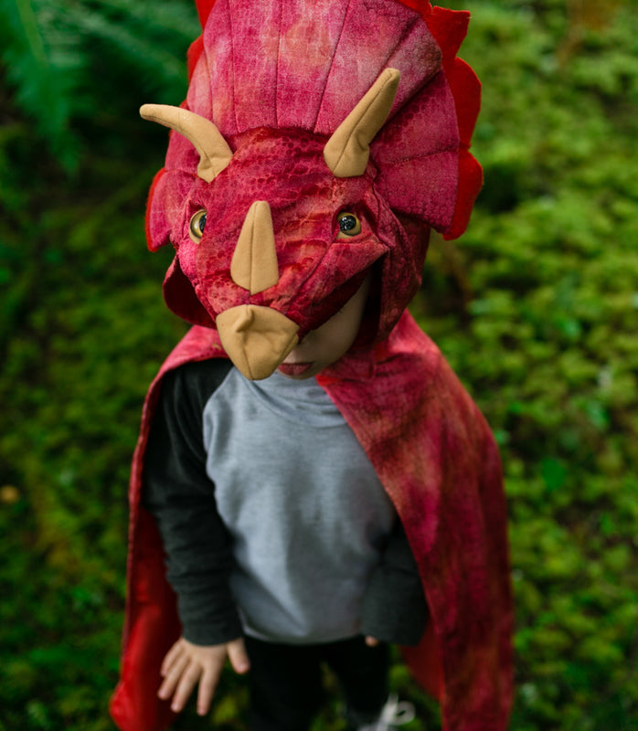 Red Triceratops Hooded Cape | Size 4-5