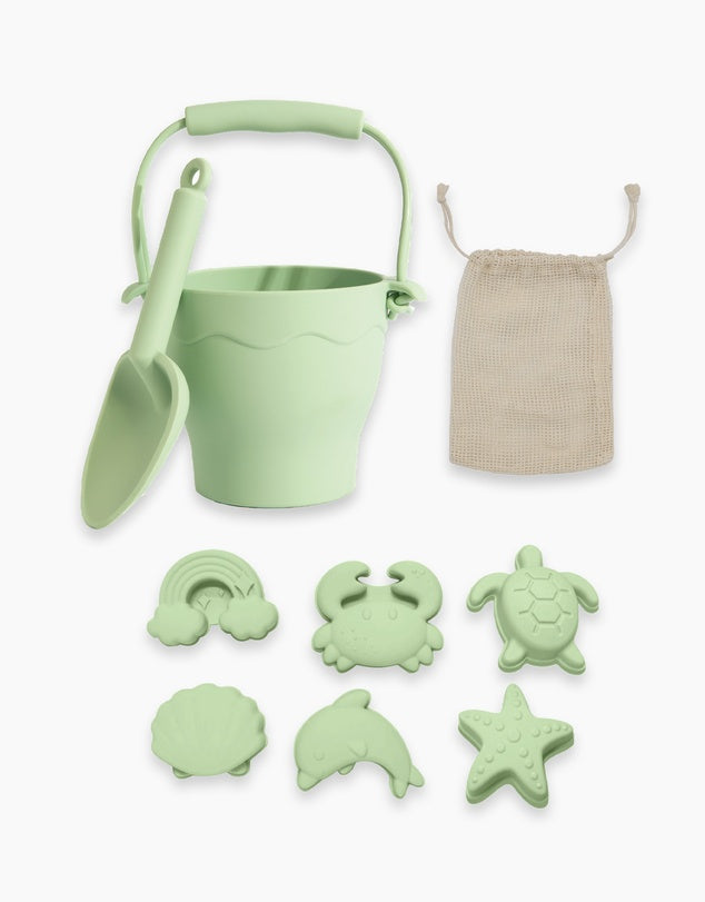 Silicone Beach Bucket 8 Piece Play Set - Sage