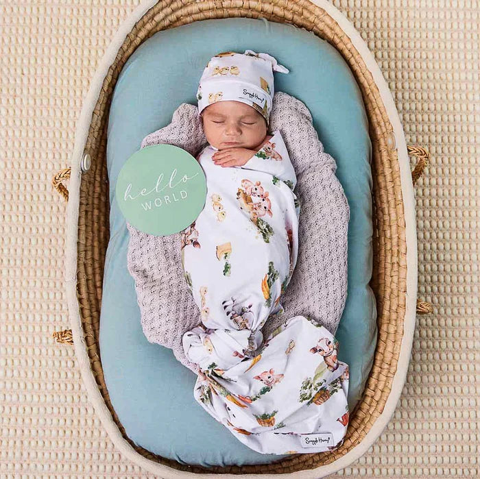 Snuggle Hunny Baby Jersey Wrap & Beanie Set - Farm