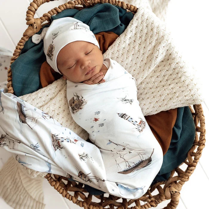 Snuggle Hunny Baby Jersey Wrap & Beanie Set - Set Sail