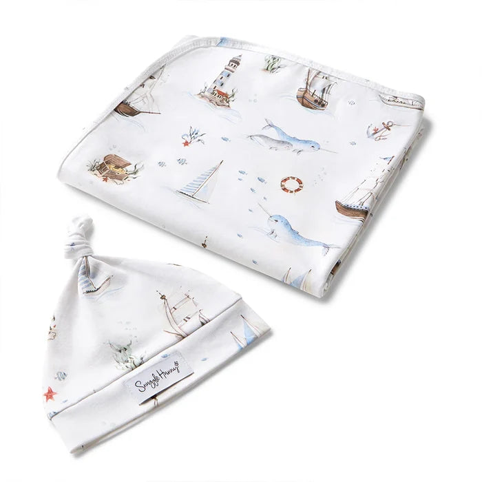 Snuggle Hunny Baby Jersey Wrap & Beanie Set - Set Sail