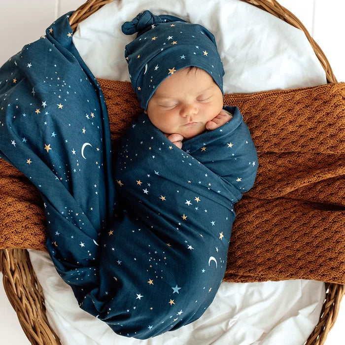 Snuggle Hunny Baby Jersey Wrap & Beanie Set - Starry Night