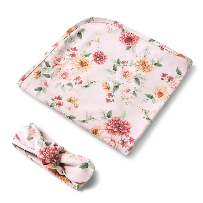 Snuggle Hunny Baby Jersey Wrap & Topknot Set - Birds & Blooms
