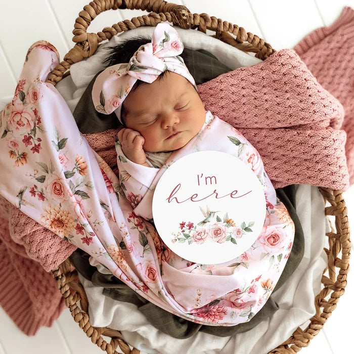 Snuggle Hunny Baby Jersey Wrap & Topknot Set - Birds & Blooms