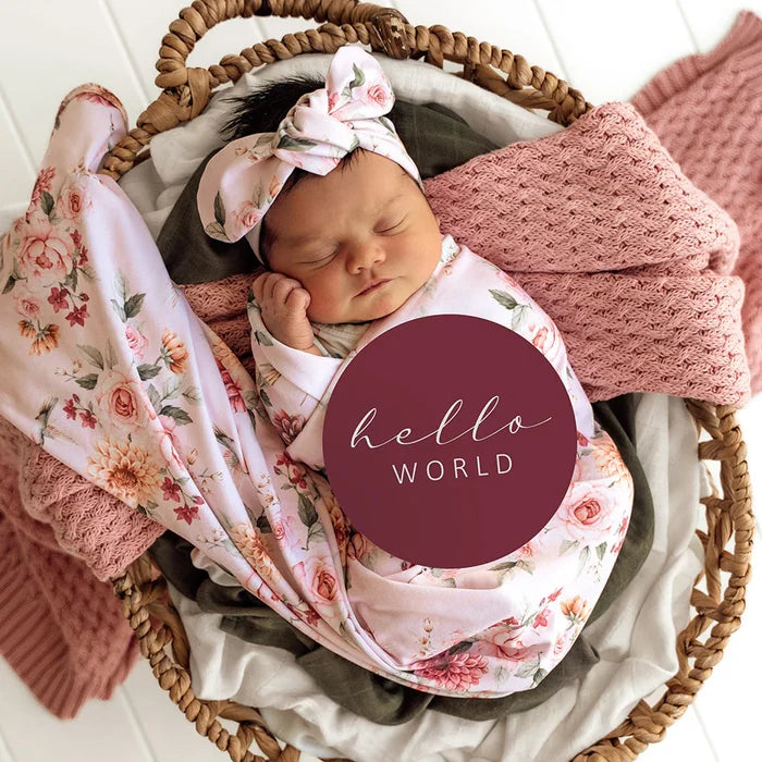 Snuggle Hunny Baby Jersey Wrap & Topknot Set - Birds & Blooms