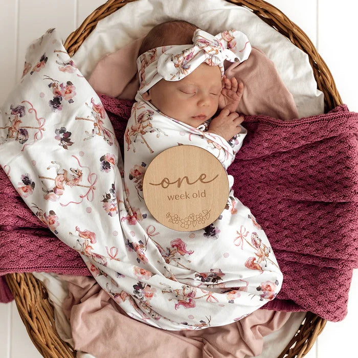 Snuggle Hunny Baby Jersey Wrap & Topknot Set - Carousel