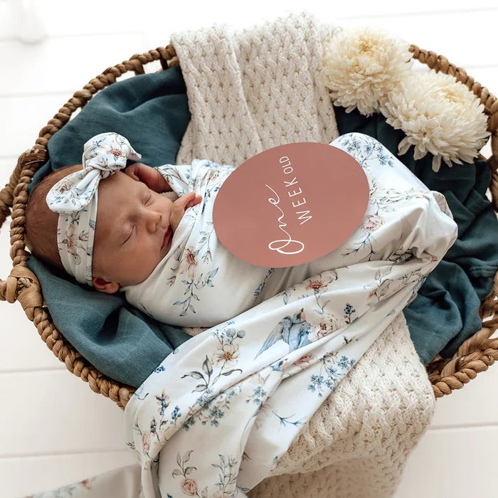 Snuggle Hunny Baby Jersey Wrap & Topknot Set - Sweet Swallows