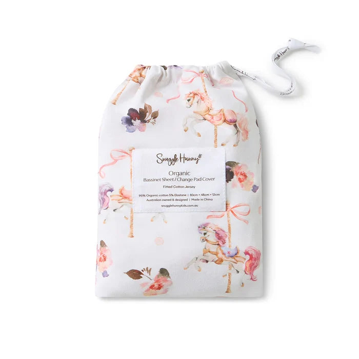 Snuggle Hunny Bassinet Sheet & Change Pad Cover - Carousel