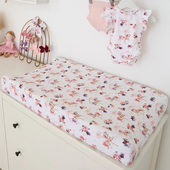 Snuggle Hunny Bassinet Sheet & Change Pad Cover - Carousel