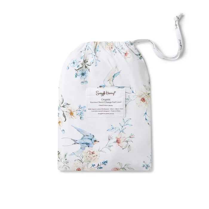 Snuggle Hunny Bassinet Sheet & Change Pad Cover - Sweet Swallows
