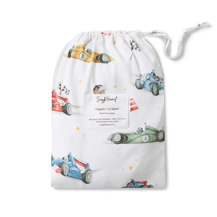 Snuggle Hunny Organic Fitted Jersey Cotton Cot Sheet - Little Racers