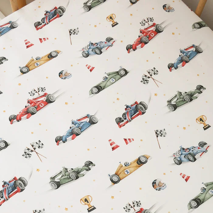 Snuggle Hunny Organic Fitted Jersey Cotton Cot Sheet - Little Racers