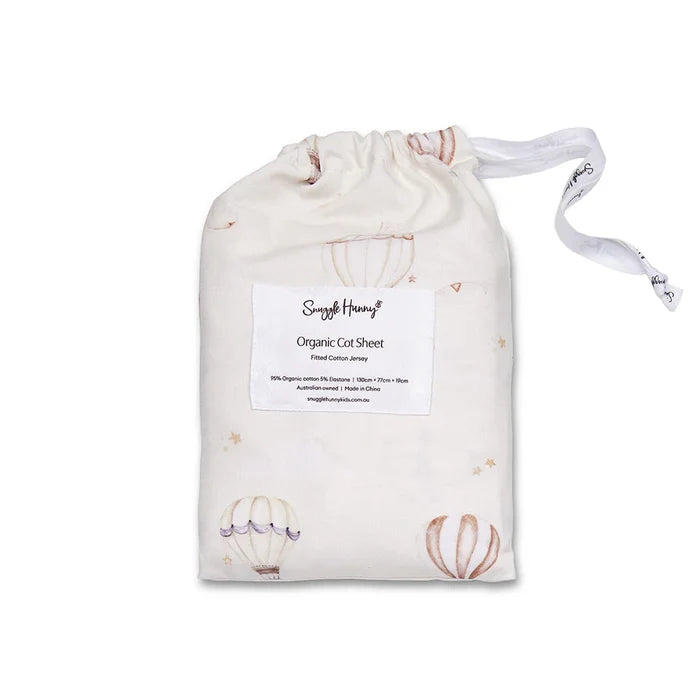 Snuggle Hunny Organic Fitted Jersey Cotton Cot Sheet - Up & Away
