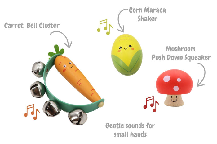 Wooden Veggie 3 Piece Musical Set
